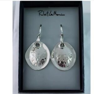 ROBERT LEE MORRIS SOHO Hammered Disc Silver-Tone Drop Earrings -NIB